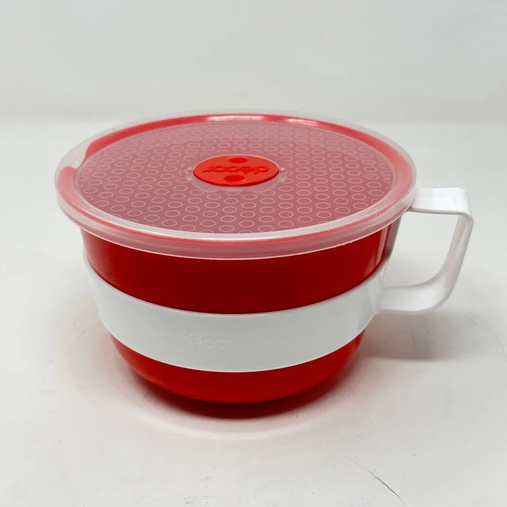 Decor Microwave Soup Mug Set of 2 Red White Vented Lid 500ml 17oz Australia